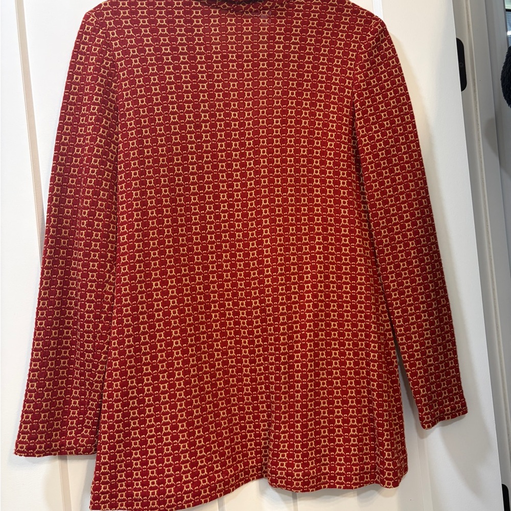 Red Patterned Long Sleeve Top Small - image 1